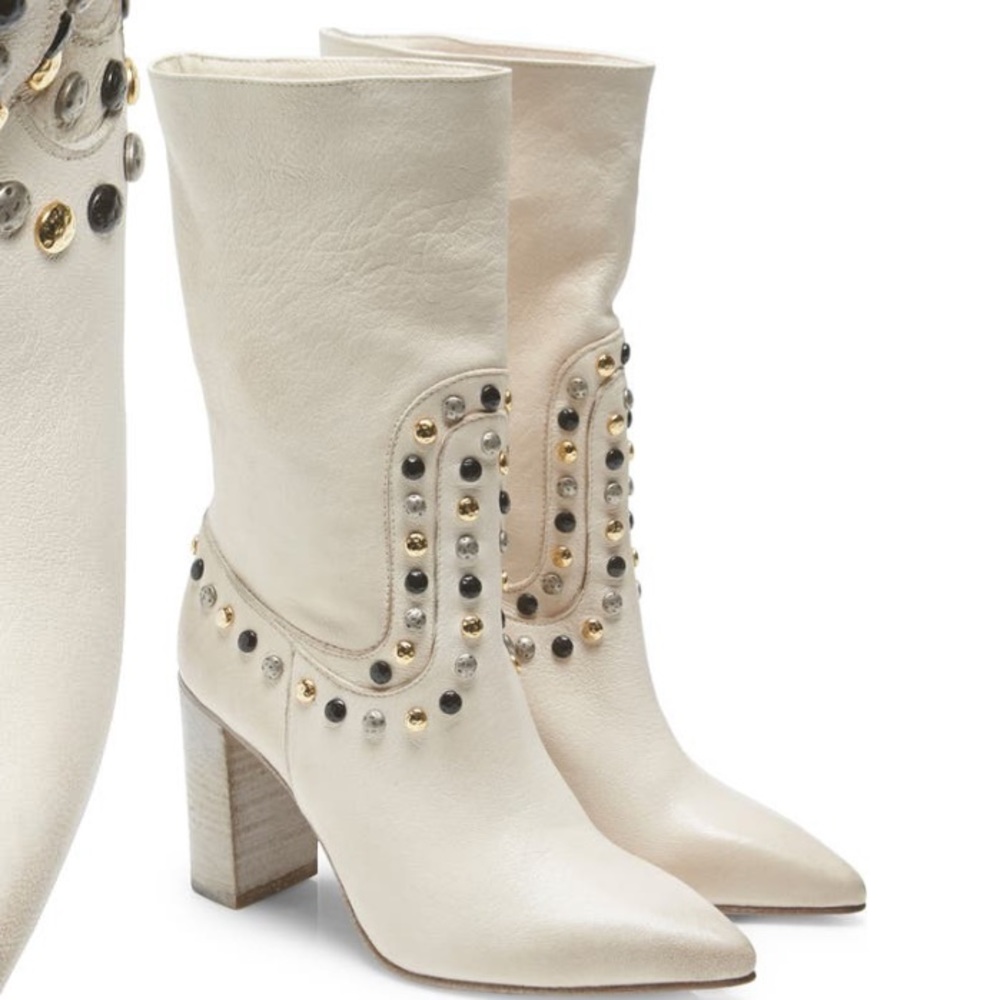 NEW Free People Dakota studded cream leather western heeled boots 37